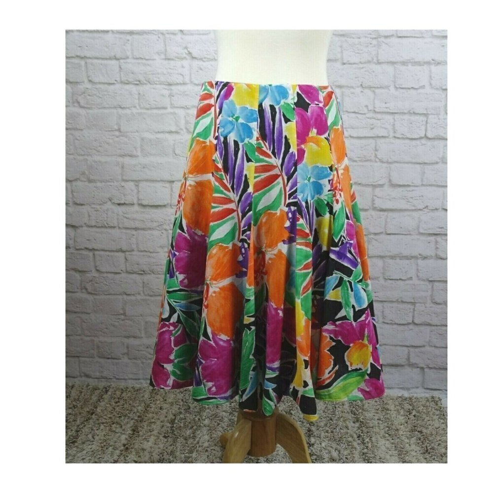 Lauren Ralph Lauren Floral Skirt Multicolor Flower Lined Cotton Colorful Size 2 - Picture 4 of 12